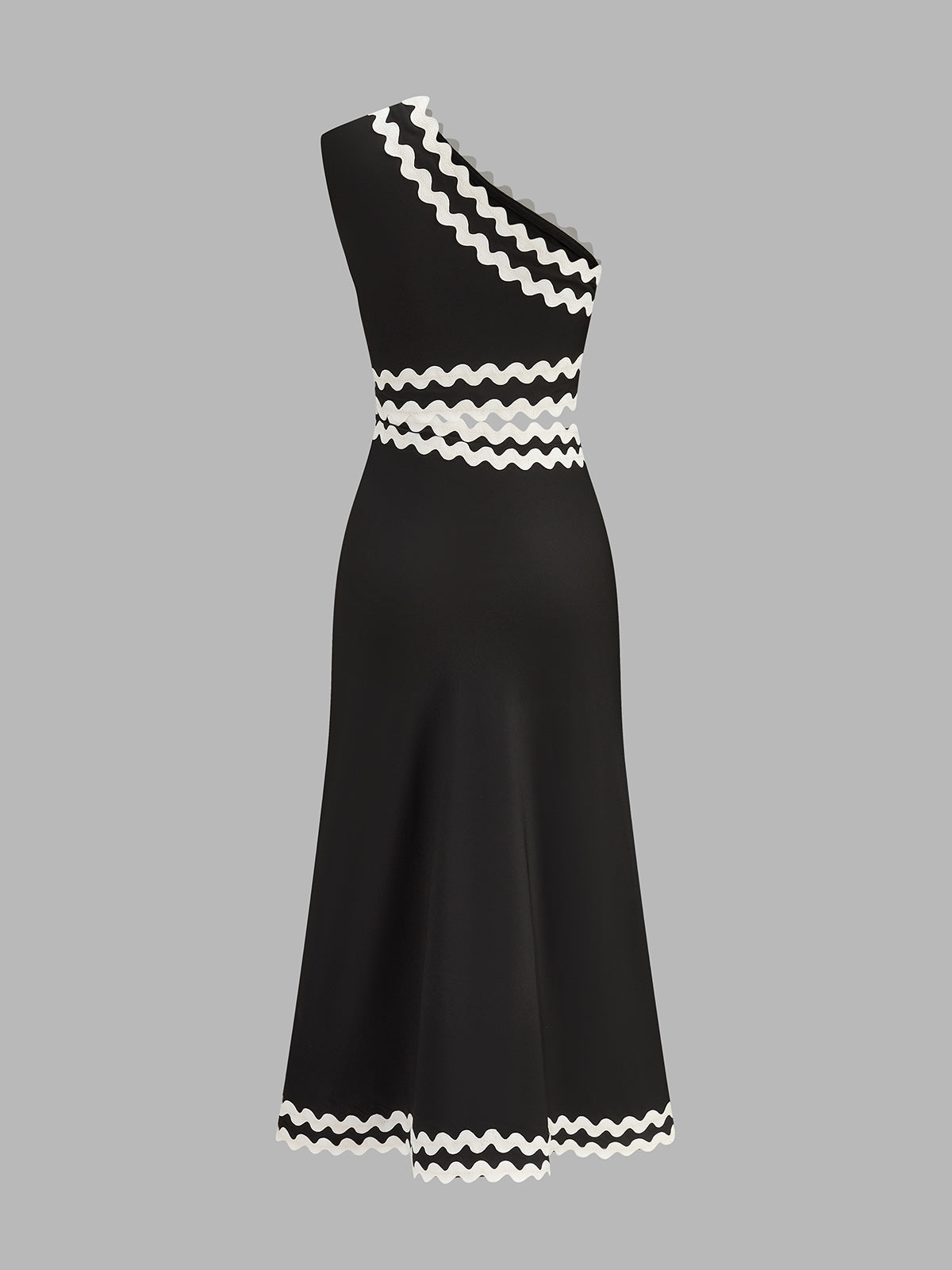 Wave Trim One Shoulder Cutout Midi Dress
