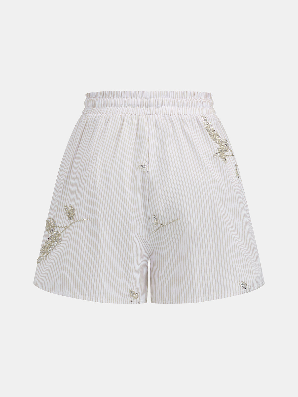 Striped Sequin Leaf Drawstring Casual Shorts
