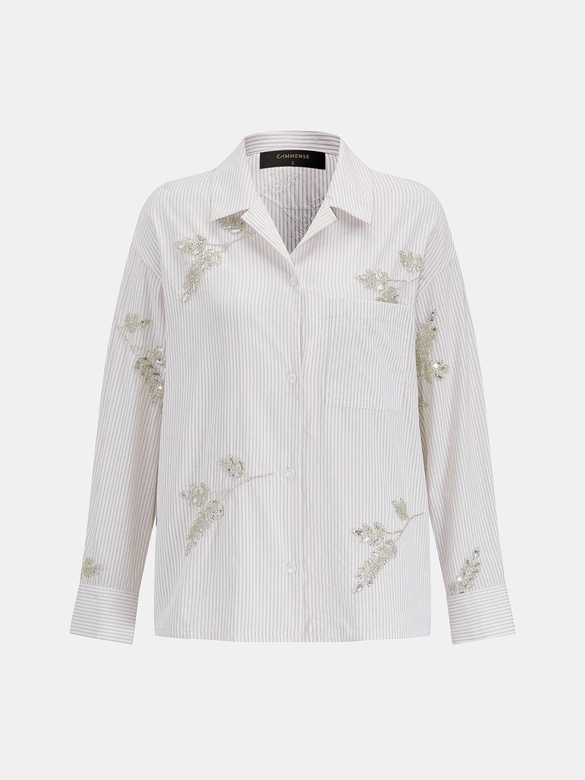 Striped Sequin Leaf Long Sleeve Shirt