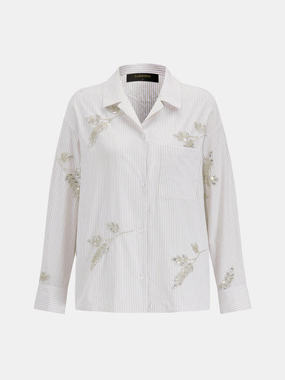 Striped Sequin Leaf Long Sleeve Shirt