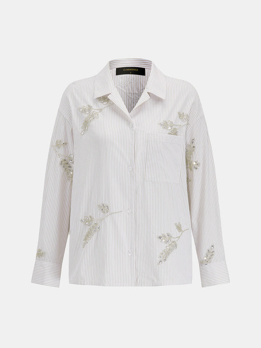Striped Sequin Leaf Long Sleeve Shirt