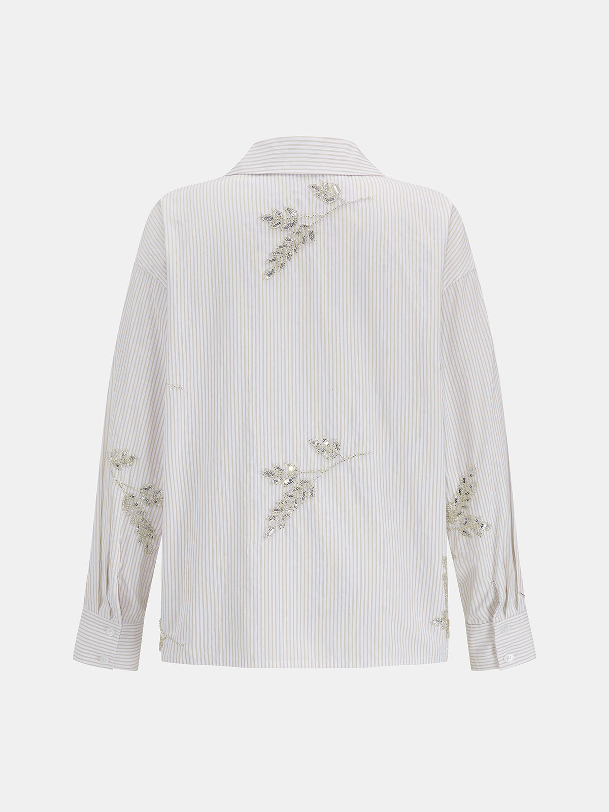 Striped Sequin Leaf Long Sleeve Shirt
