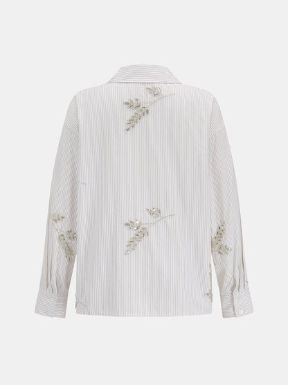 Striped Sequin Leaf Long Sleeve Shirt