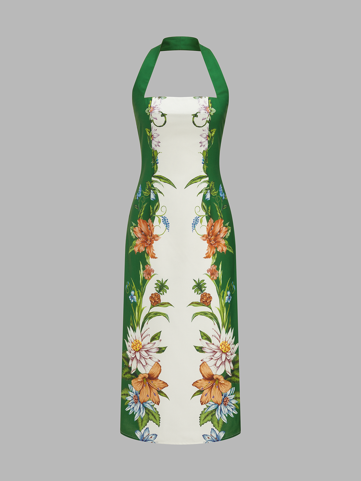 Vintage Botanical Print Halter Midi Dress