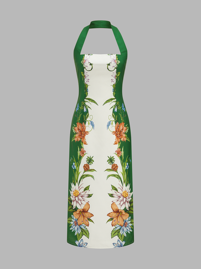 Vintage Botanical Print Halter Midi Dress