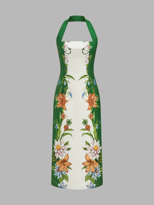 Vintage Botanical Print Halter Midi Dress