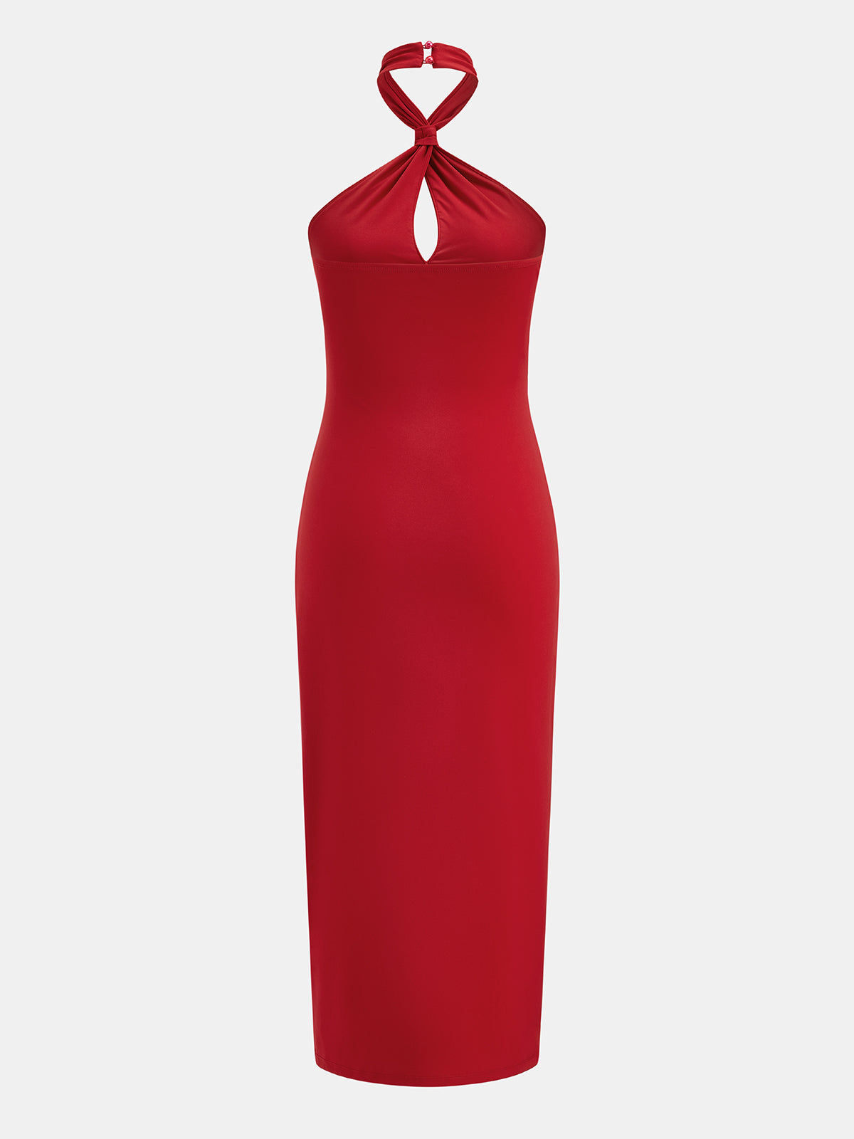 Twist Halter Ruched Keyhole Maxi Dress