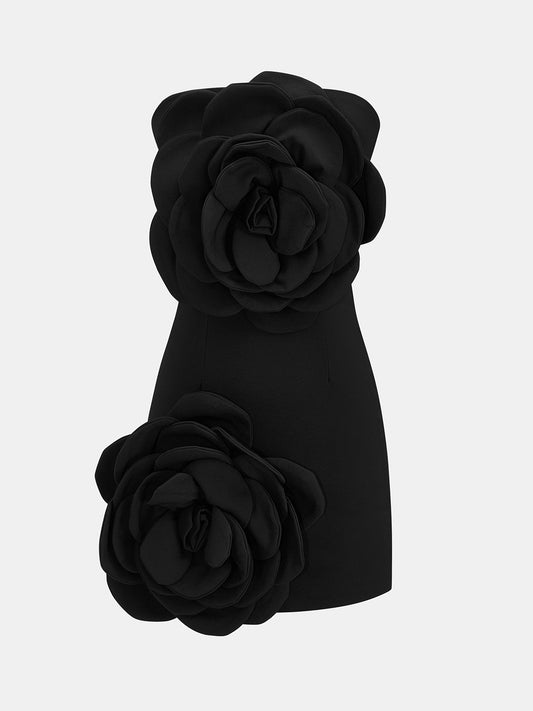 Strapless 3D Floral Mini Dress