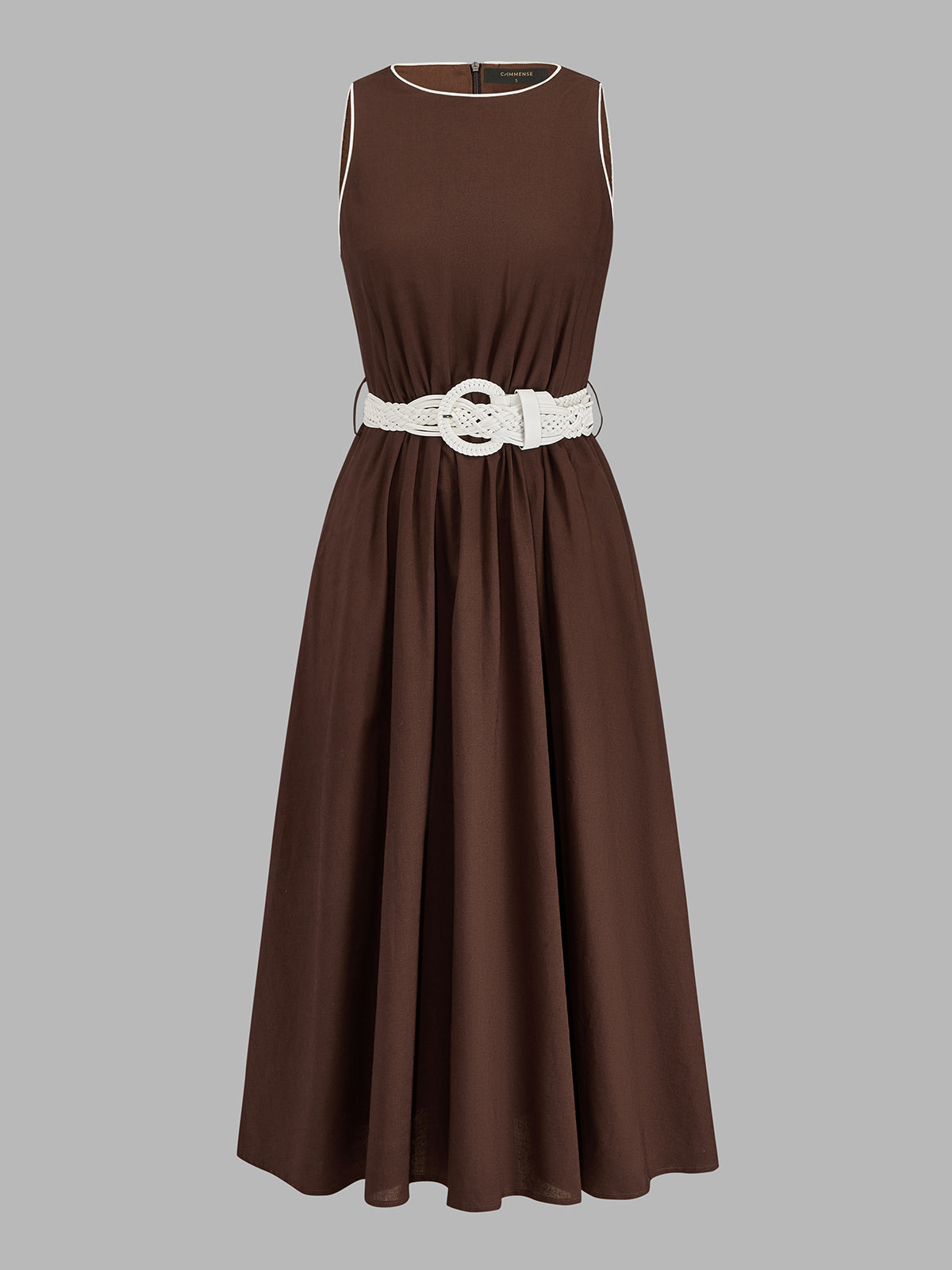 Sleeveless Belted Cotton Linen Midi Dress