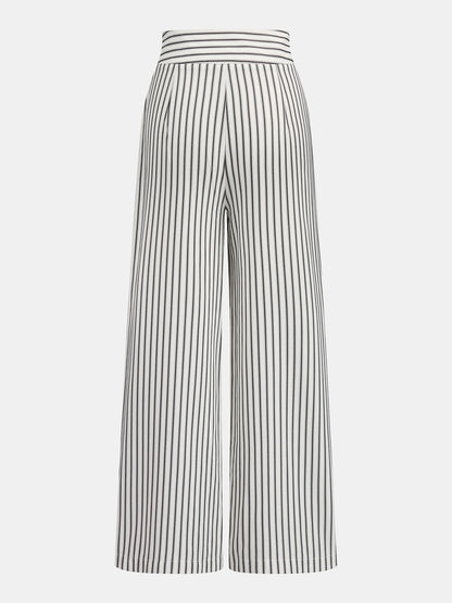 Lace Trim Striped Peplum Top & Pants Set