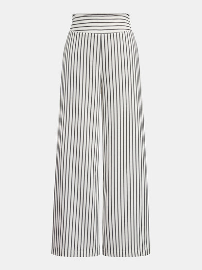 Lace Trim Striped Peplum Top & Pants Set