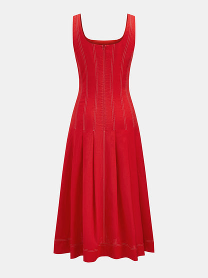 Square Neck Stitched Swing Maxi Dress