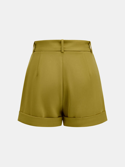 Asymmetric Neck Top & Belted Shorts Set