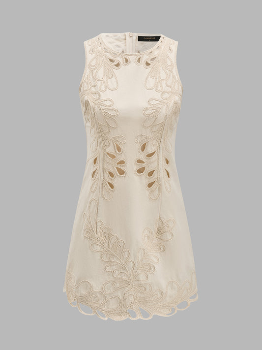 Embroidered Cutout Sleeveless Mini Dress
