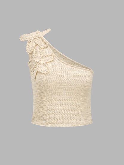 Floral Crochet One Shoulder Top & Mini Skirt Set