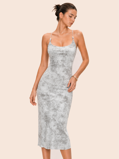 Beaded Strap Tie Dye Bodycon Midi Dress