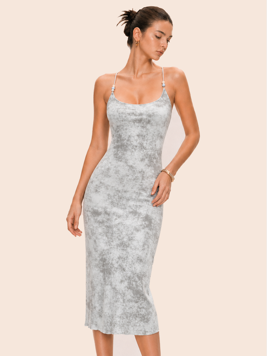 Beaded Strap Tie Dye Bodycon Midi Dress