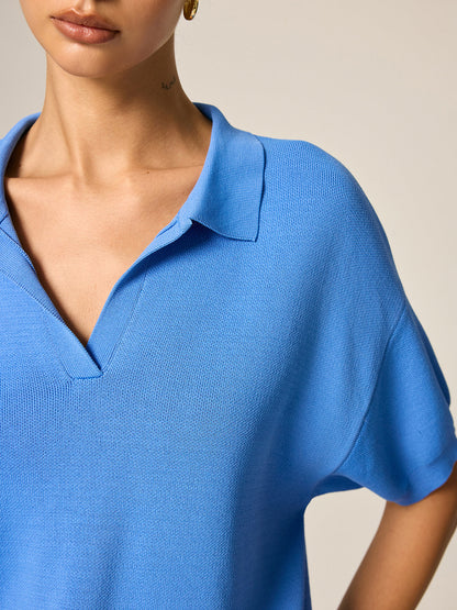 Loose Short Sleeve Knit Polo Top