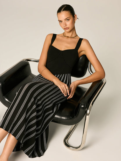 Slim Fit Striped Knit Maxi Dress