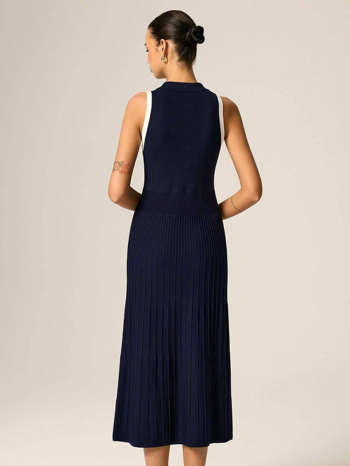 Contrast Trim Polo Ribbed Knit Maxi Dress