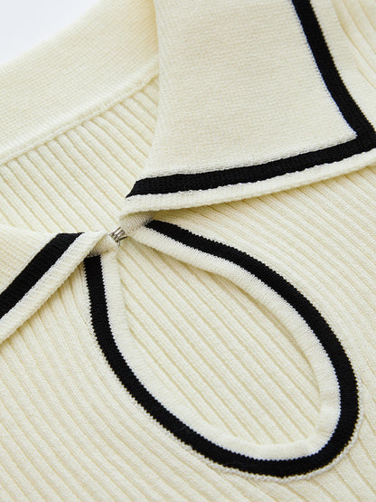Contrast Trim Keyhole Ribbed Knit Crop Top