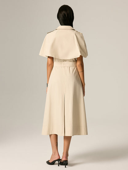 Cape Sleeve Belted Cotton Maxi Dress