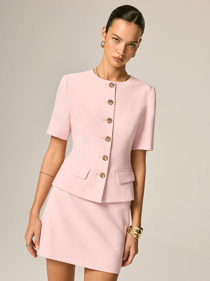 Short Sleeve Fitted Blazer & Mini Skirt Set