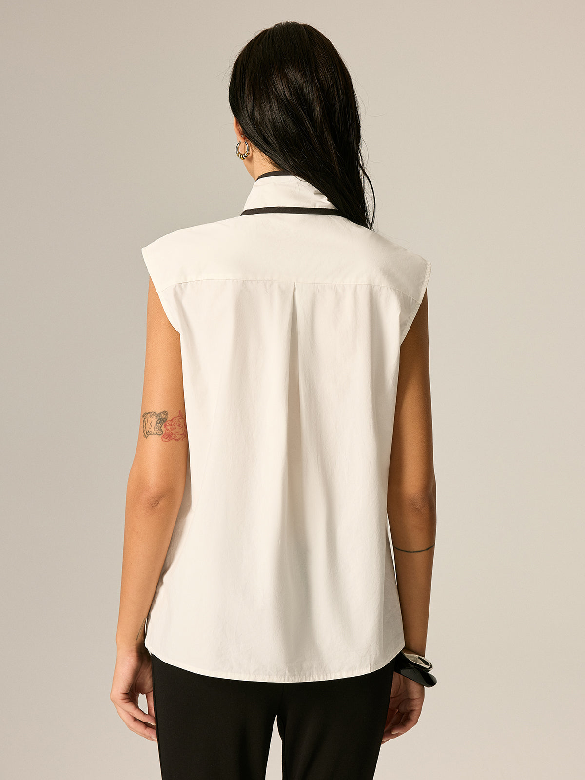 Contrast Trim Bow Tie Sleeveless Blouse