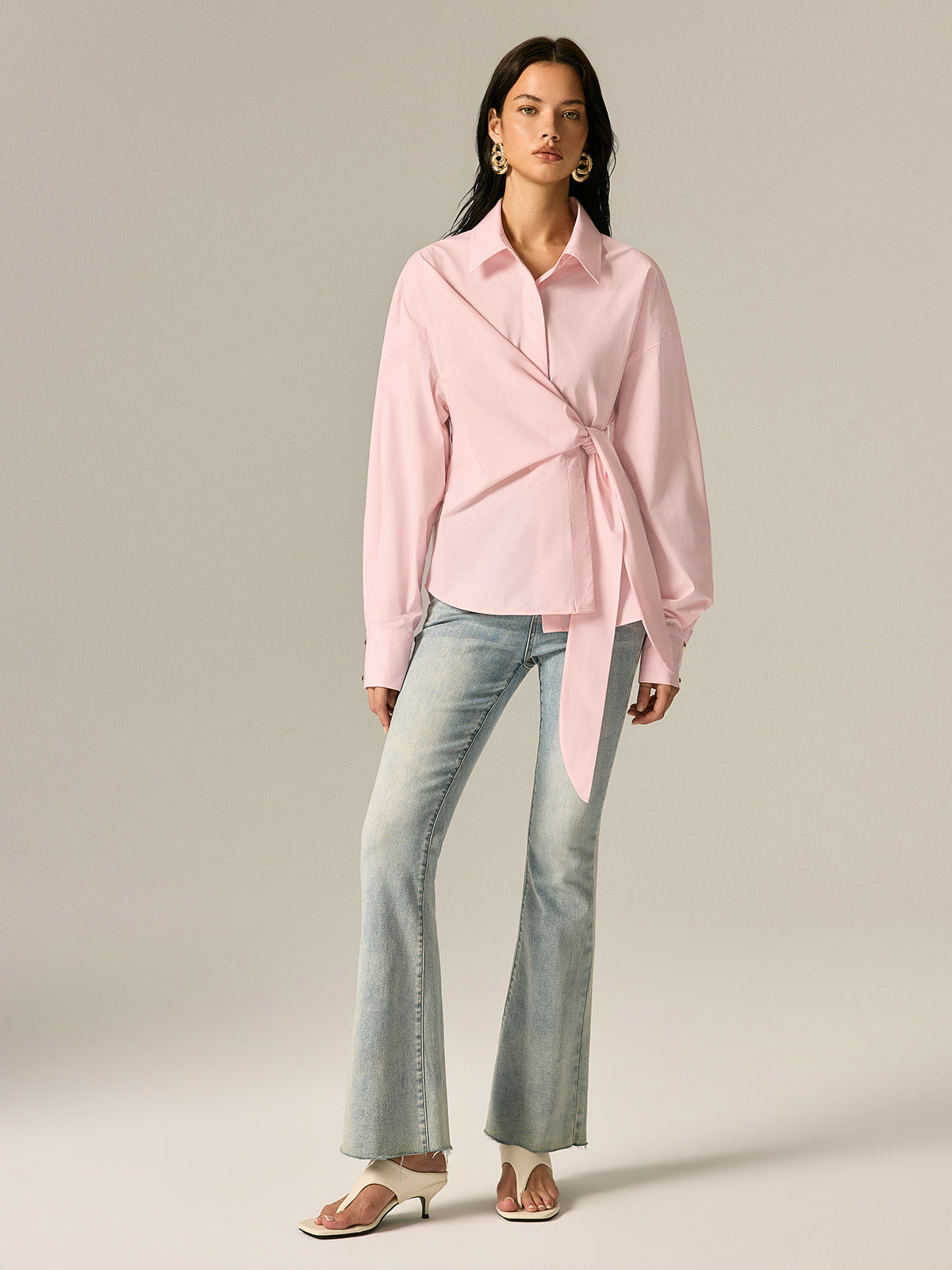Wrap Tie Waist Oversized Shirt