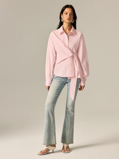 Wrap Tie Waist Oversized Shirt