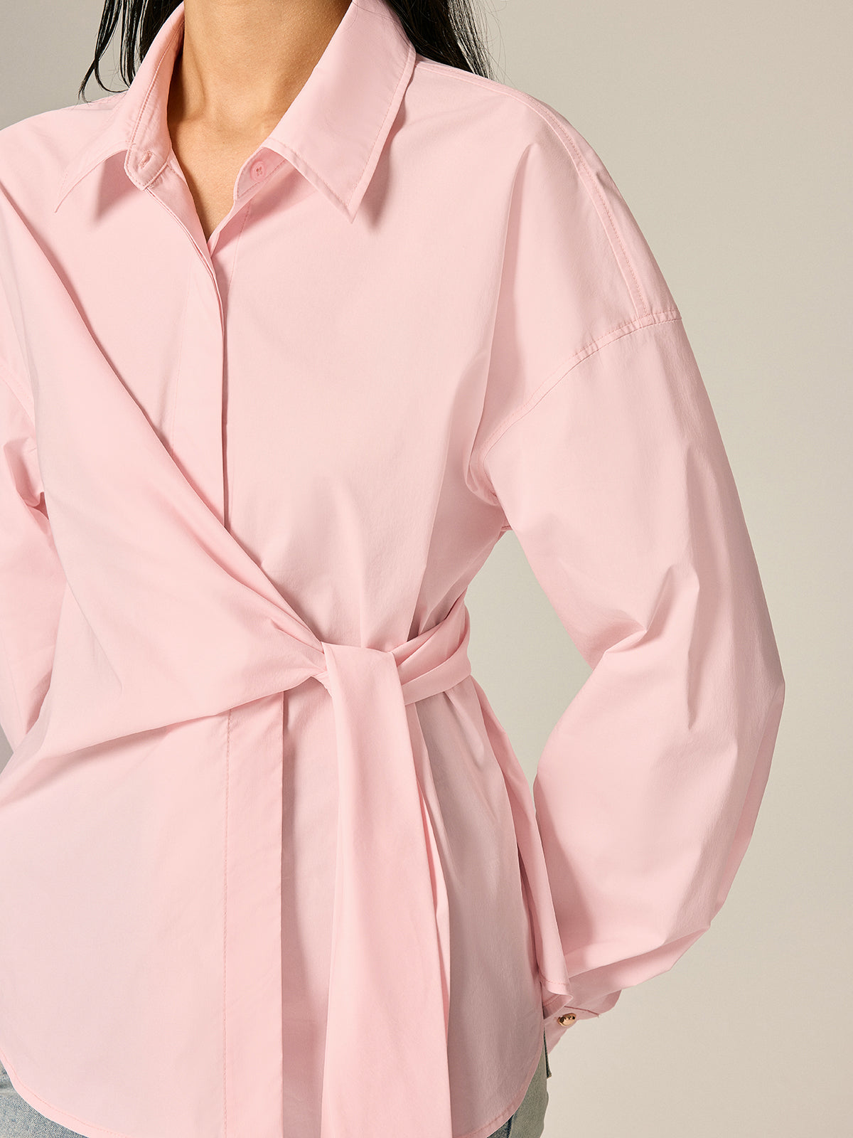 Wrap Tie Waist Oversized Shirt