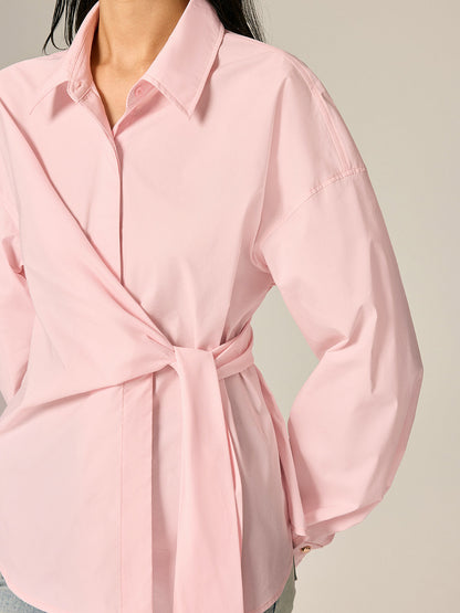 Wrap Tie Waist Oversized Shirt