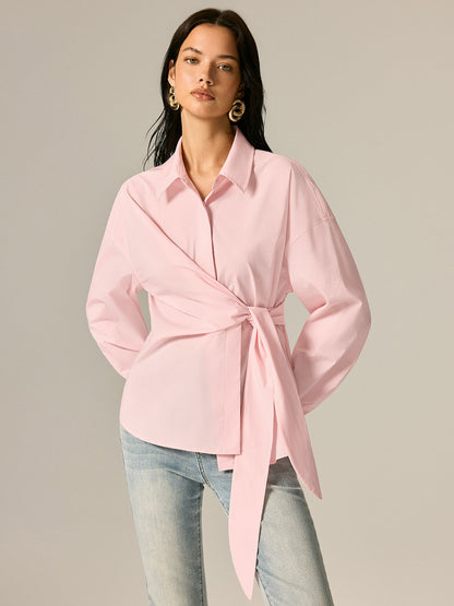 Wrap Tie Waist Oversized Shirt