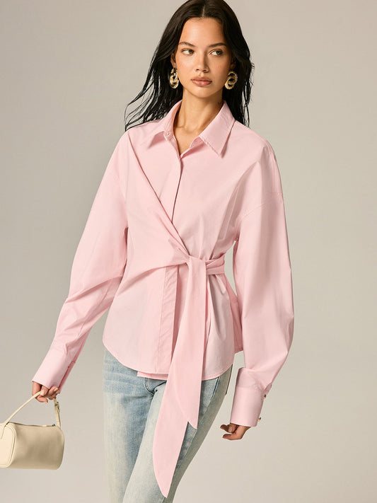 Wrap Tie Waist Oversized Shirt