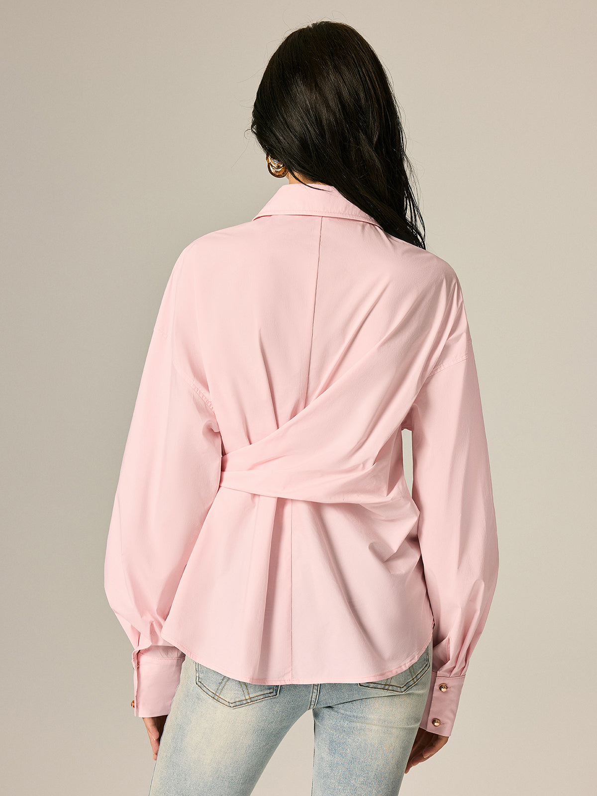 Wrap Tie Waist Oversized Shirt