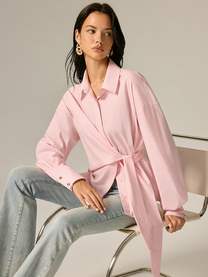 Wrap Tie Waist Oversized Shirt