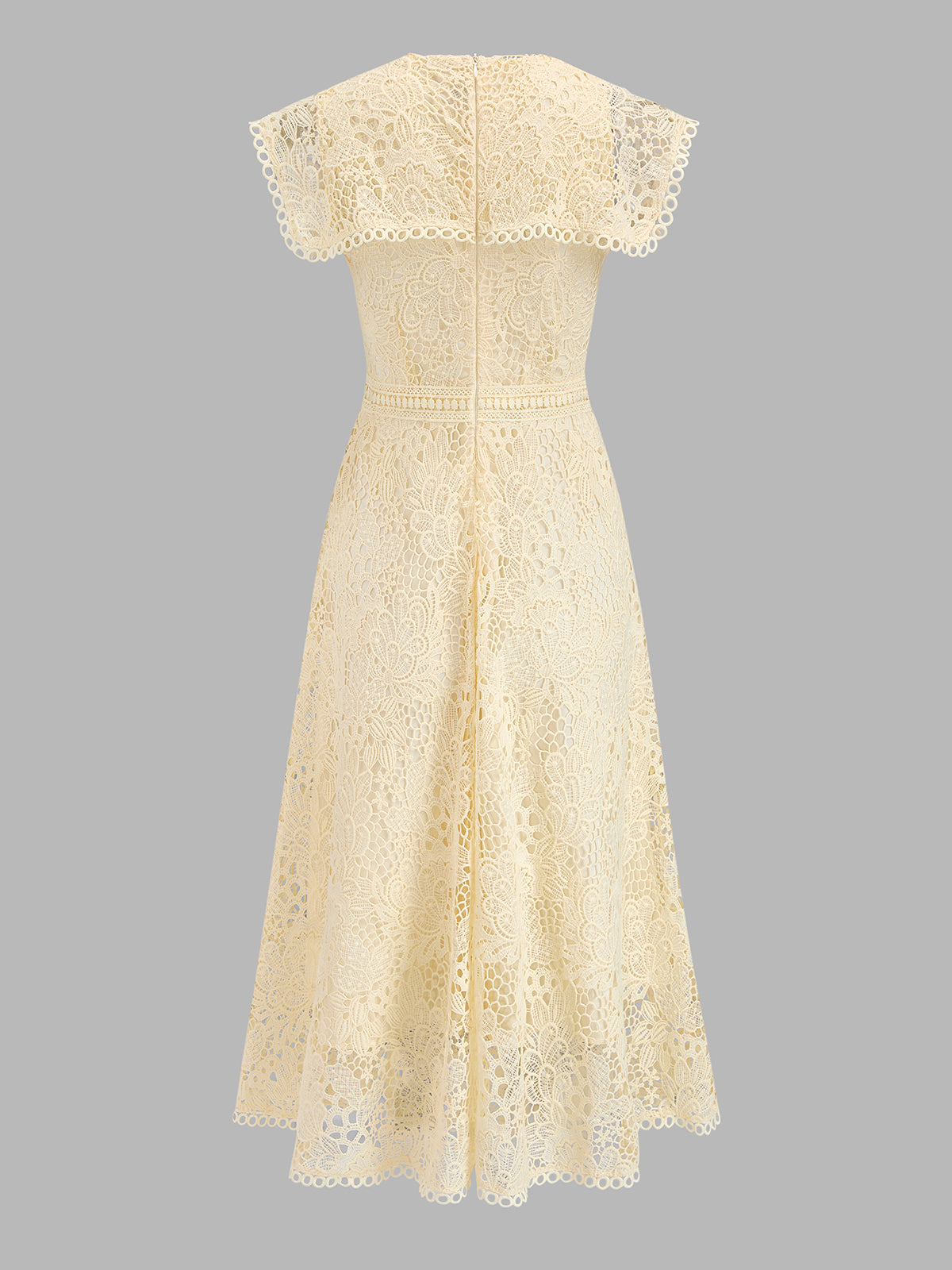 Cape Collar Tie Neck Lace Midi Dress