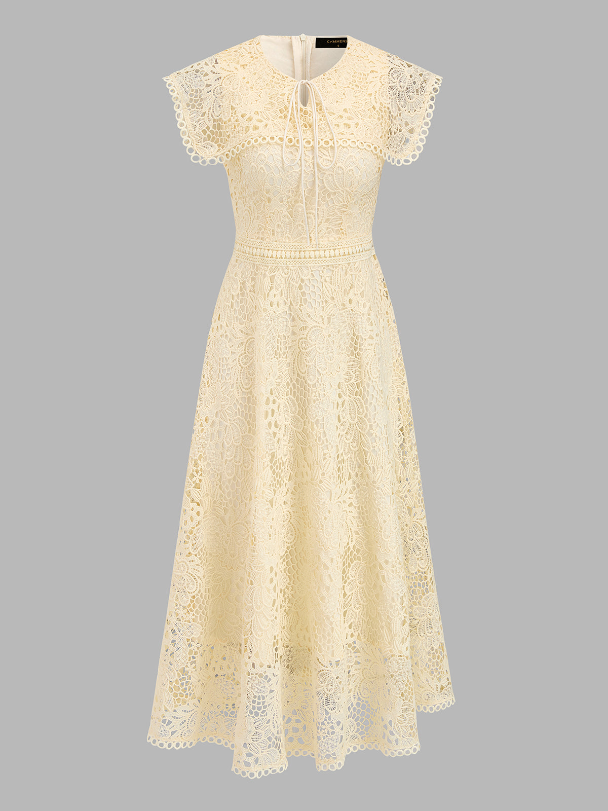 Cape Collar Tie Neck Lace Midi Dress