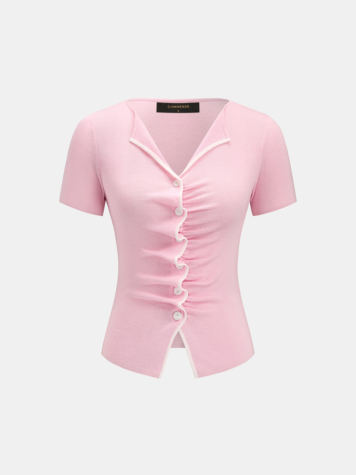 Contrast Trim Ruched Short Sleeve Knit Top