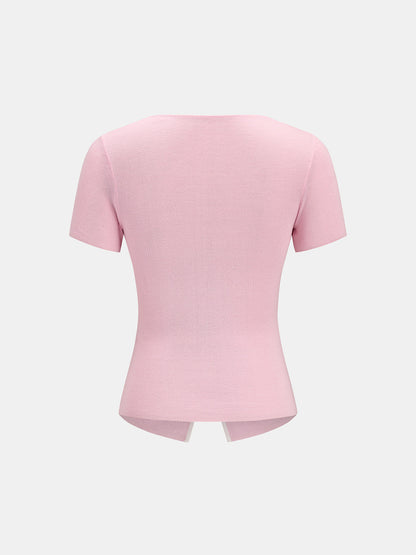 Contrast Trim Ruched Short Sleeve Knit Top