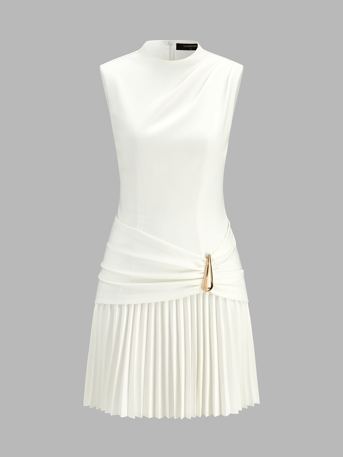 Metal Detail Pleated Mini Dress