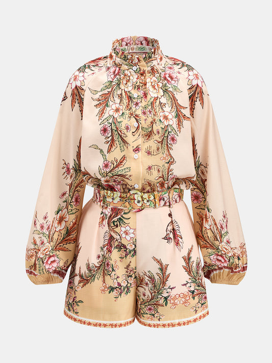 Floral Print Shirt & Belted Shorts Set