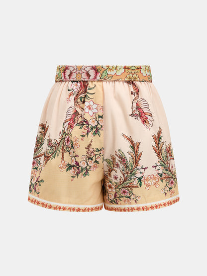 Floral Print Shirt & Belted Shorts Set