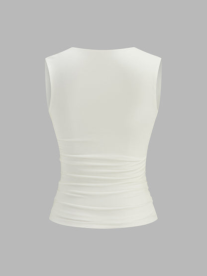 Square Neck Ruched Sleeveless Fitted Tank Top