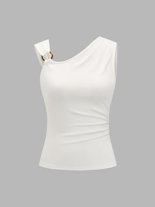 Ring Detail Asymmetric Ruched Tank Top
