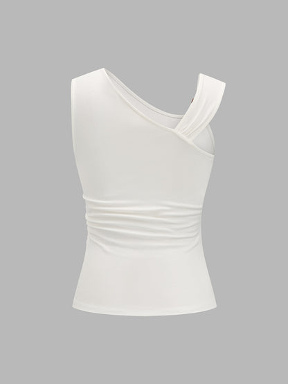 Ring Detail Asymmetric Ruched Tank Top