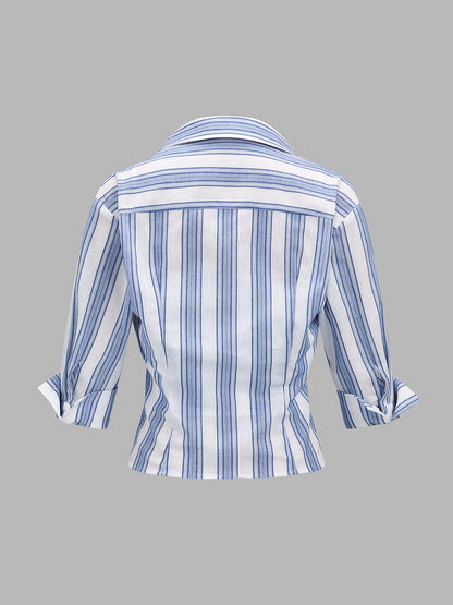 Casual Striped Shirt Cami Two Piece Set