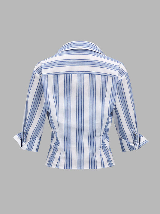 Casual Striped Shirt Cami Two Piece Set