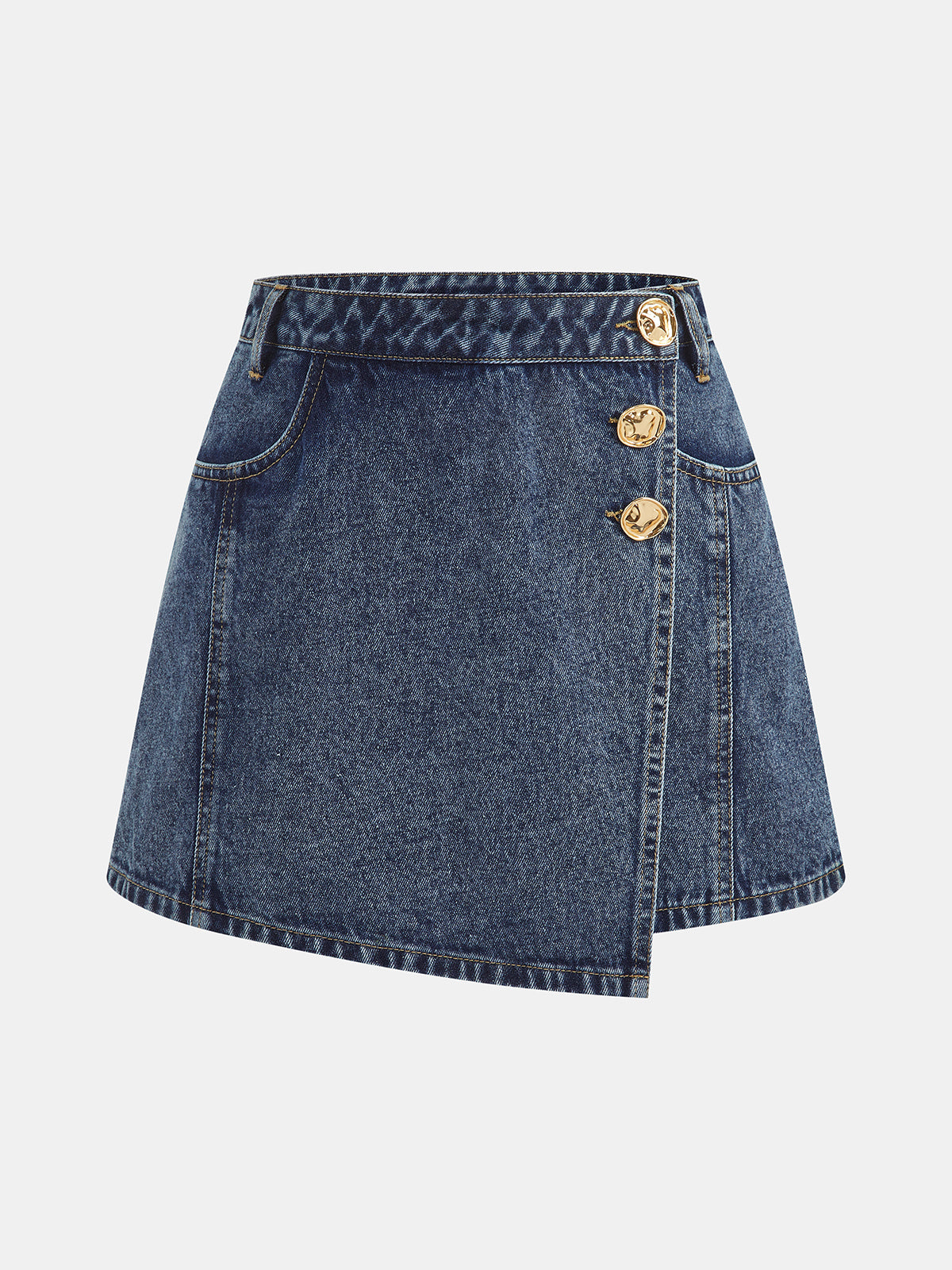 High Waist Wrap Front Denim Skort