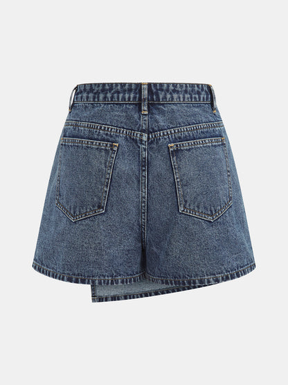 High Waist Wrap Front Denim Skort